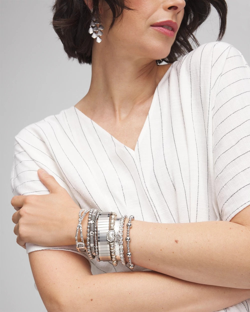Chico's Women | Silver Tone Stretch Watchband Bracelet SILVER