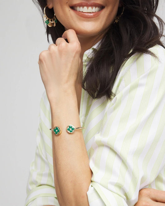 Chico's Women | Four Leaf Clover Flex Cuff Bracelet GREEN