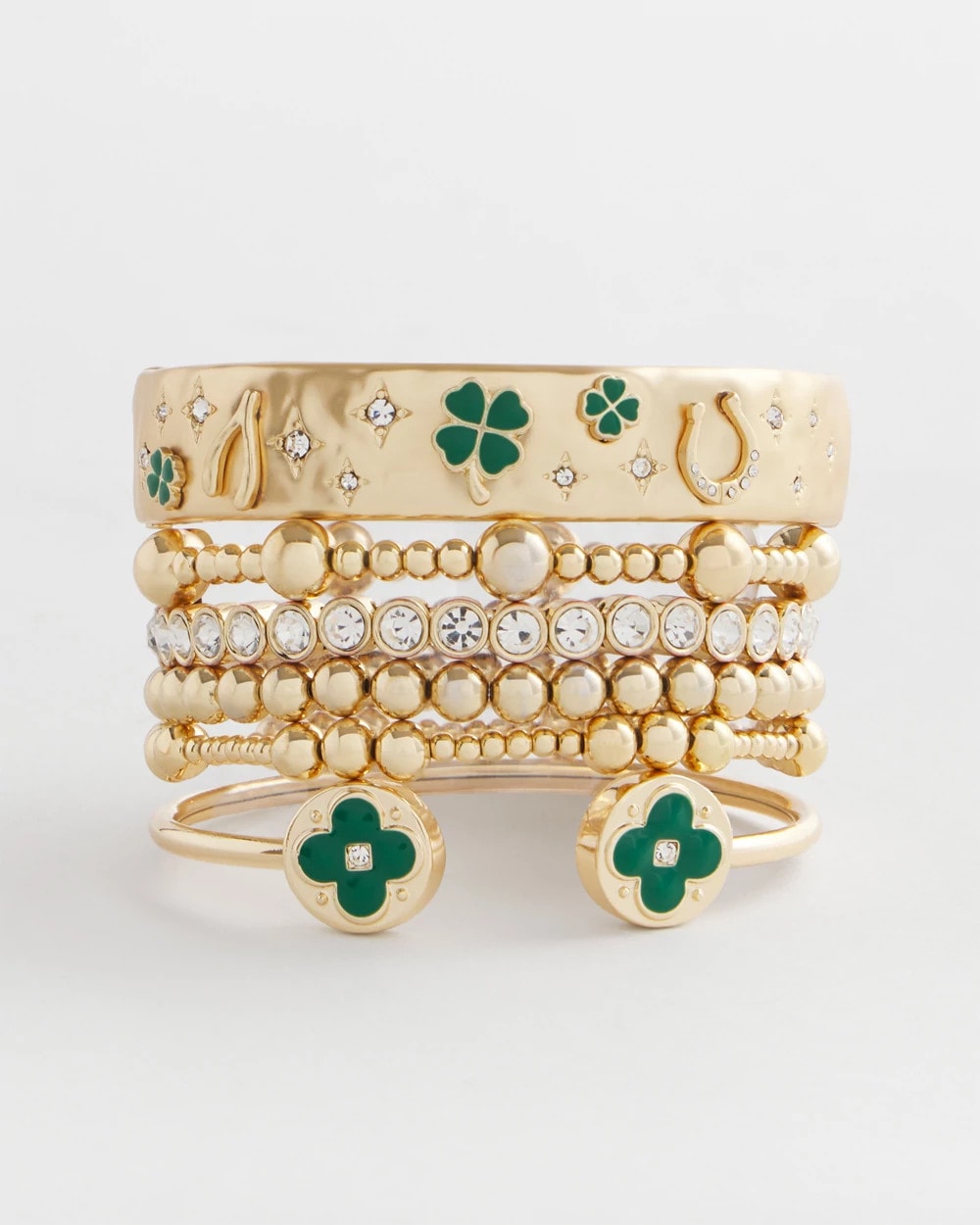 Chico's Women | Four Leaf Clover Flex Cuff Bracelet GREEN