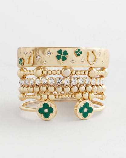 Chico's Women | Four Leaf Clover Flex Cuff Bracelet GREEN