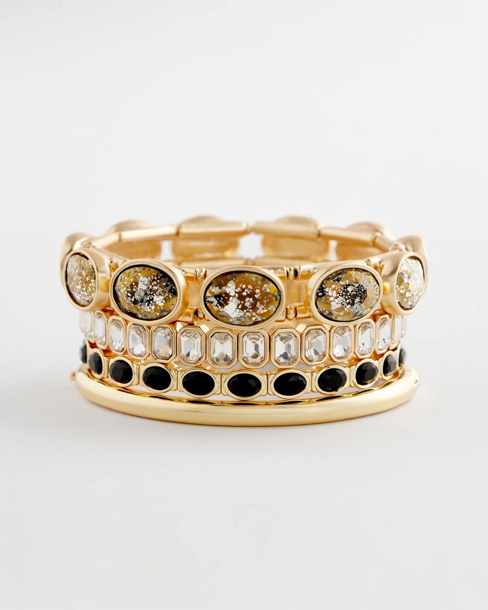 Chico's Women | Large Faceted Gem Stretch Bracelet BLACK