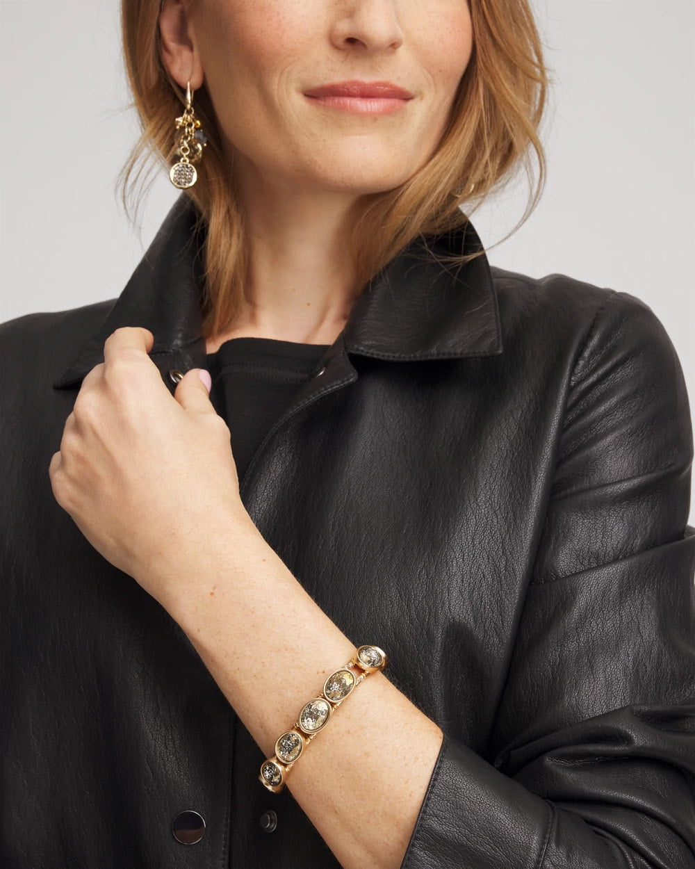 Chico's Women | Large Faceted Gem Stretch Bracelet BLACK