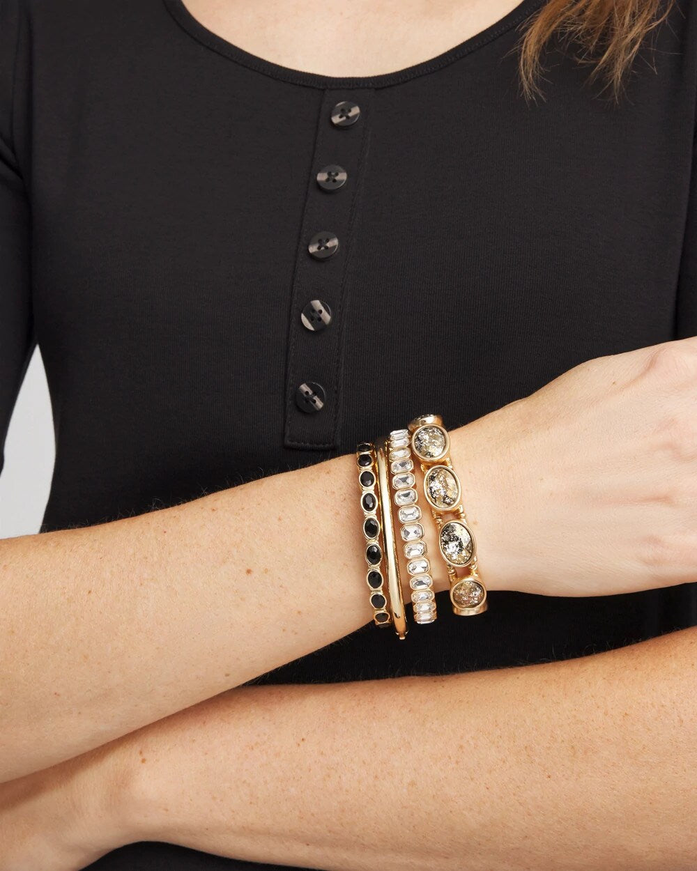 Chico's Women | Large Faceted Gem Stretch Bracelet BLACK