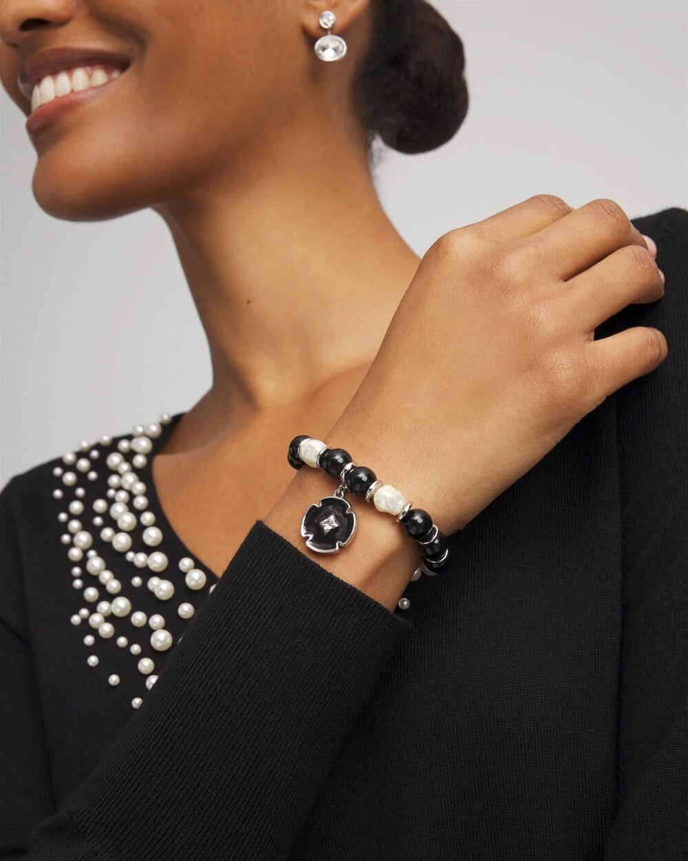 Chico's Women | Beaded Stretch Charm Bracelet BLACK/MULTI