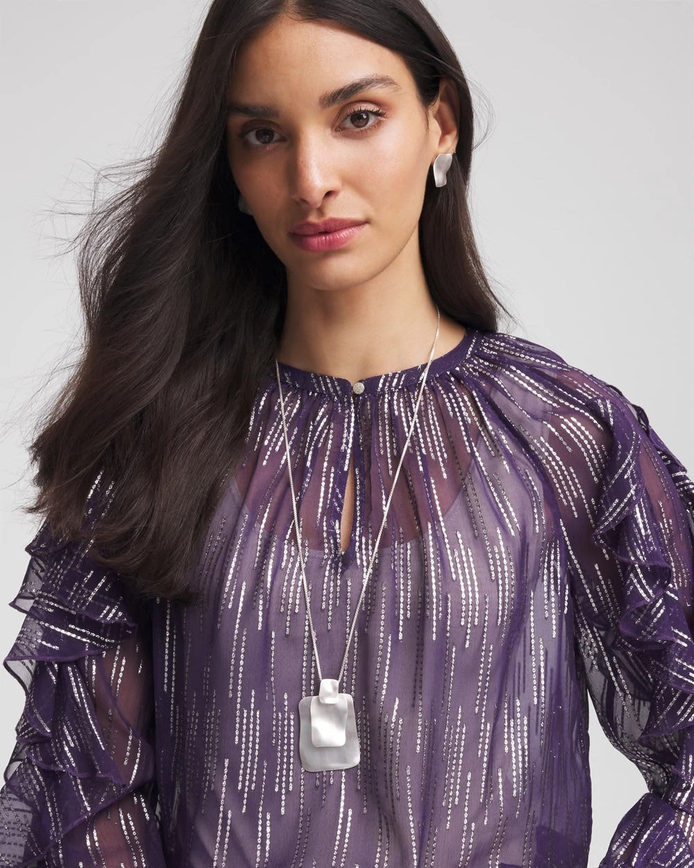 Chico's Women | Adjustable Square Pendant Necklace SILVER