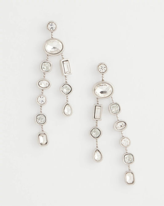 Chico's Women | Bezel Set Linear Silvertone Earrings SILVER