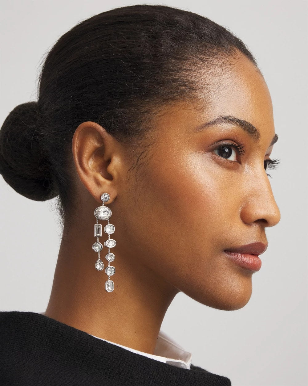 Chico's Women | Bezel Set Linear Silvertone Earrings SILVER