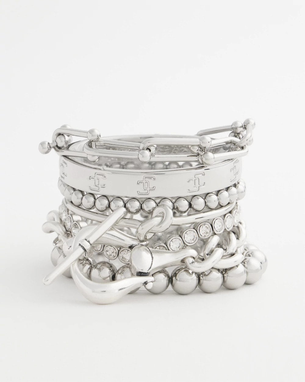 Chico's Women | Small Beaded Silver Tone Stretch Bracelet SILVER