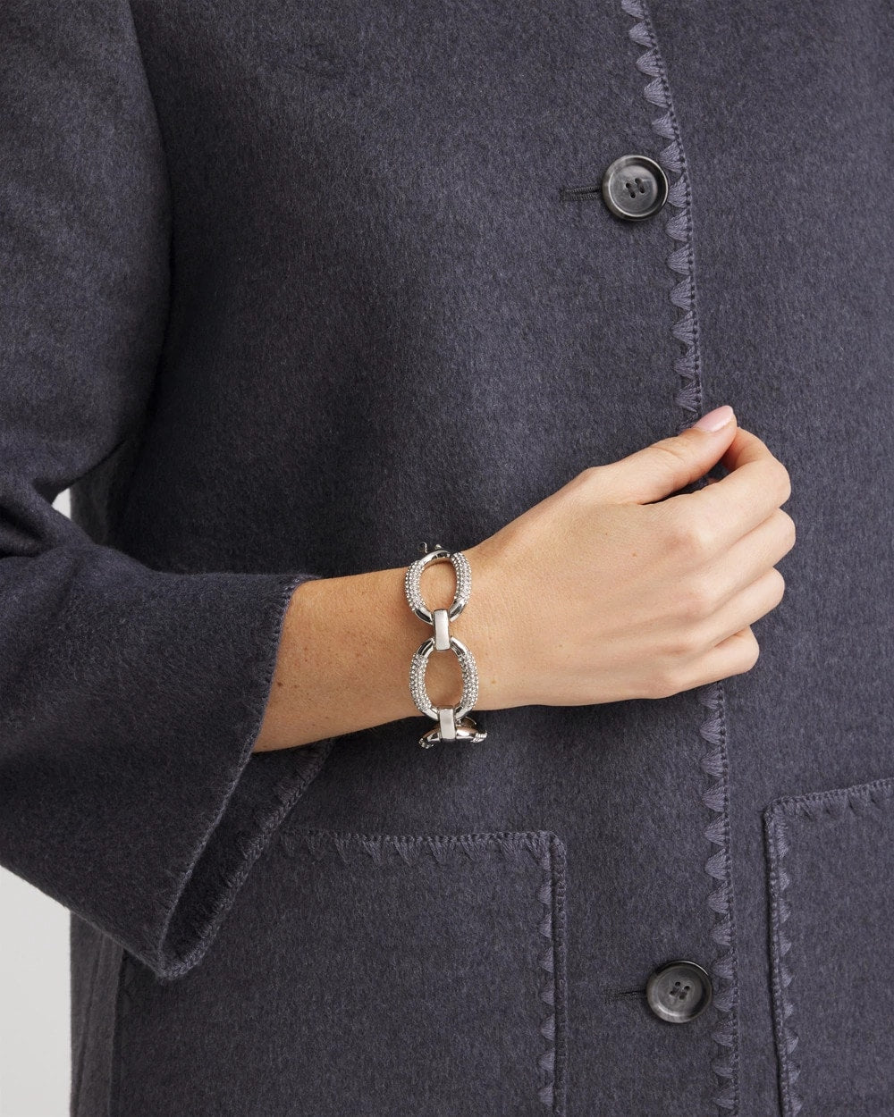 Chico's Women | Large Pave Link Toggle Bracelet SILVER