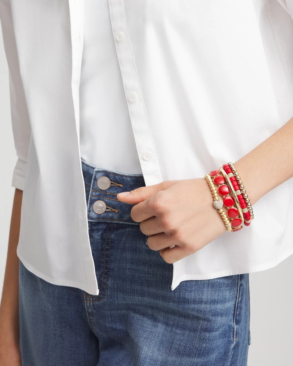 Chico's Women | Reversible Round Stretch Bracelet RED