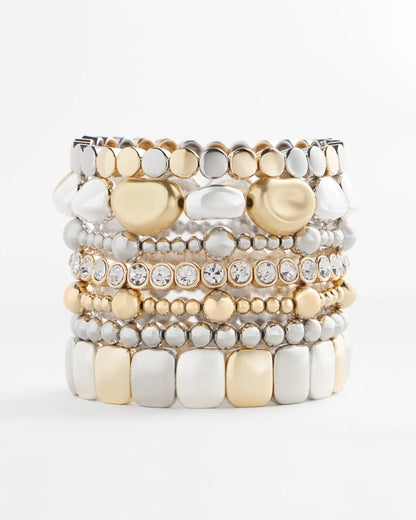 Chico's Women | Silver & Gold Tone Round Stretch Bracelet MIXED METALS