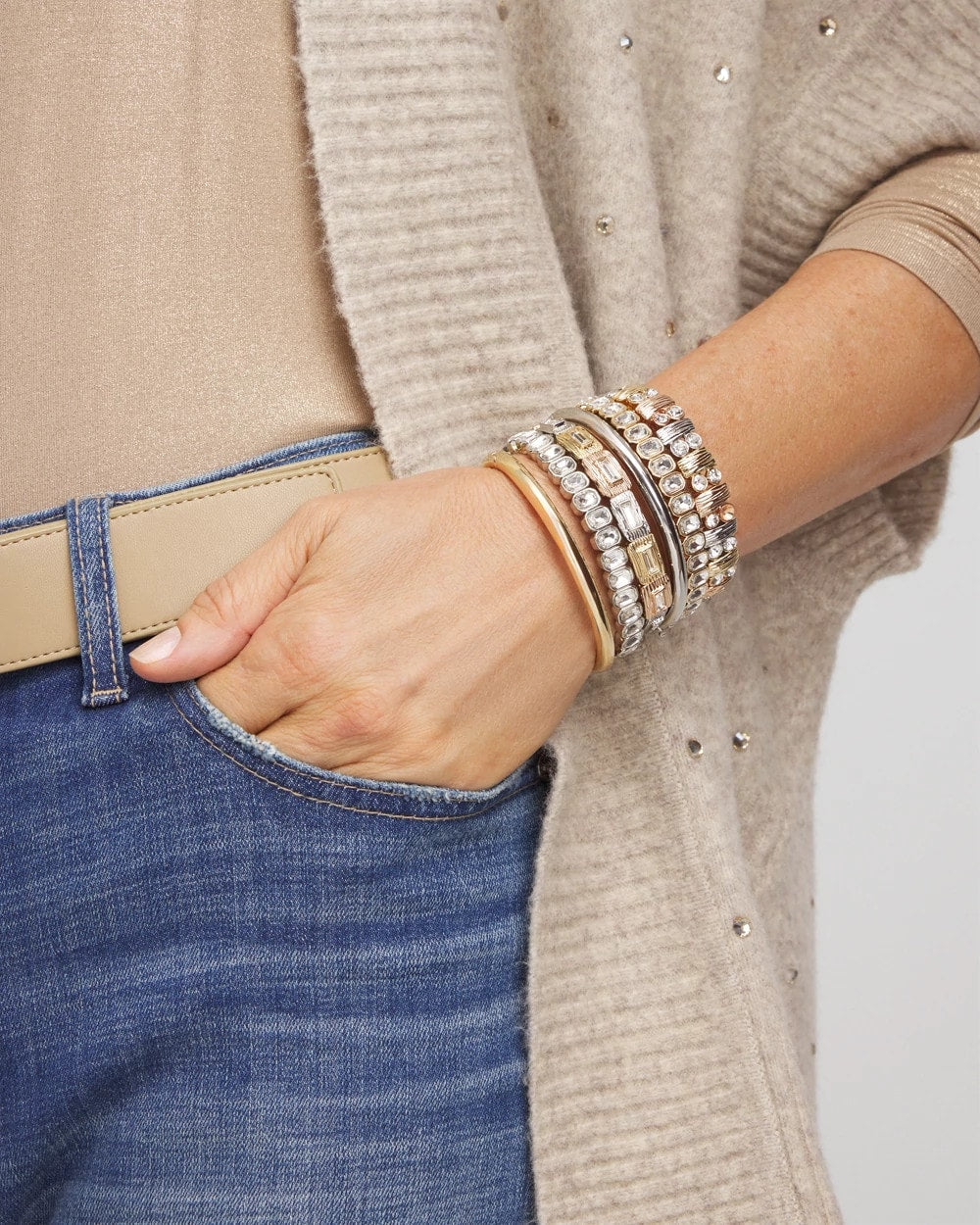 Chico's Women | Silver Bezel Set Stretch Tennis Bracelet
