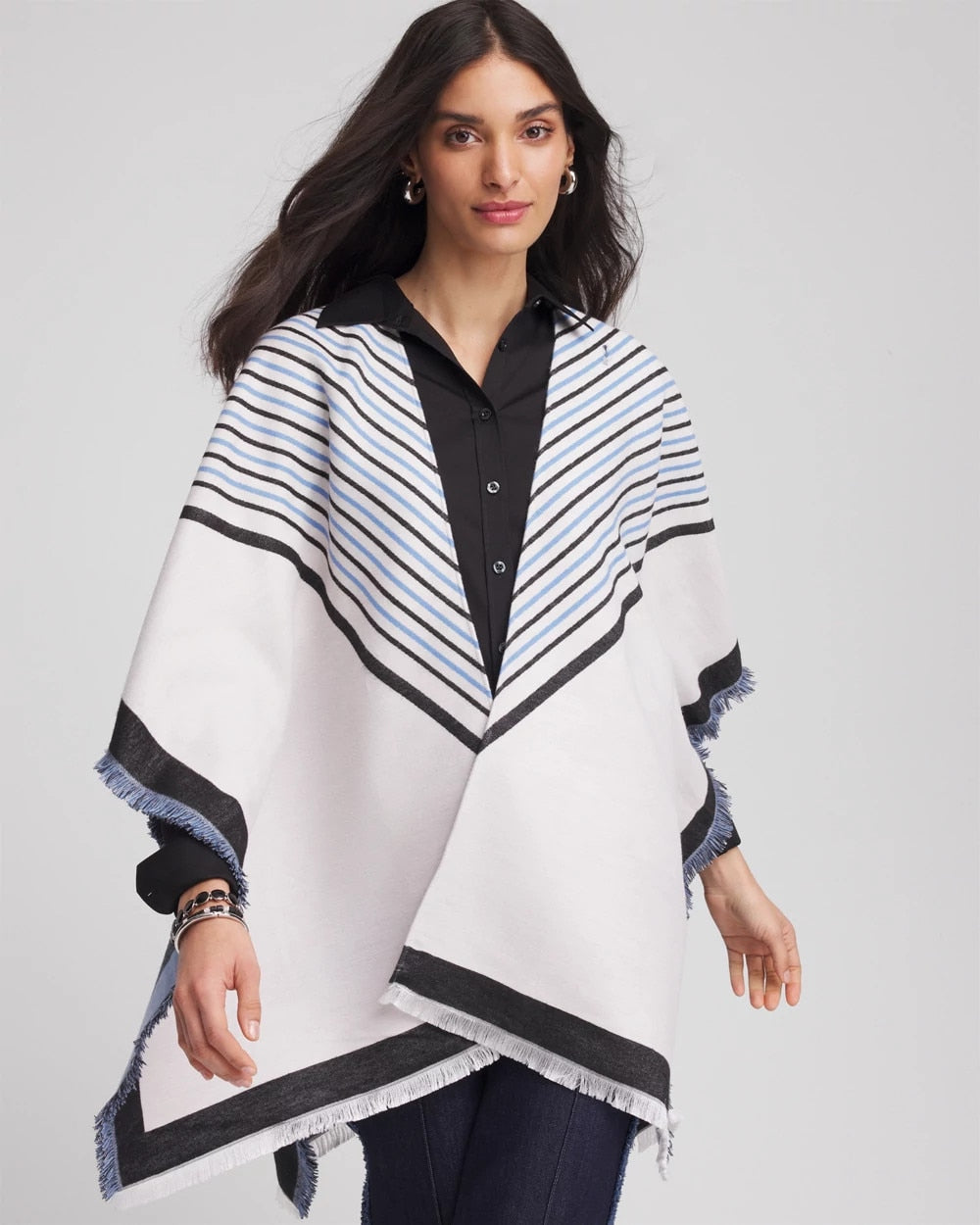 Chico's Women | Woven Reversible Ruana PASSPORT BLUE