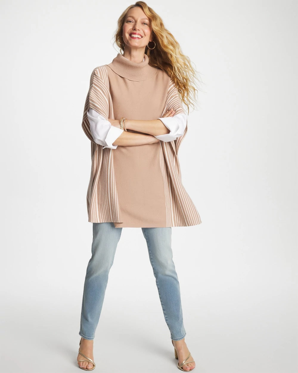 Chico's Women | Turtleneck Sweater Poncho VANILLA CHAI