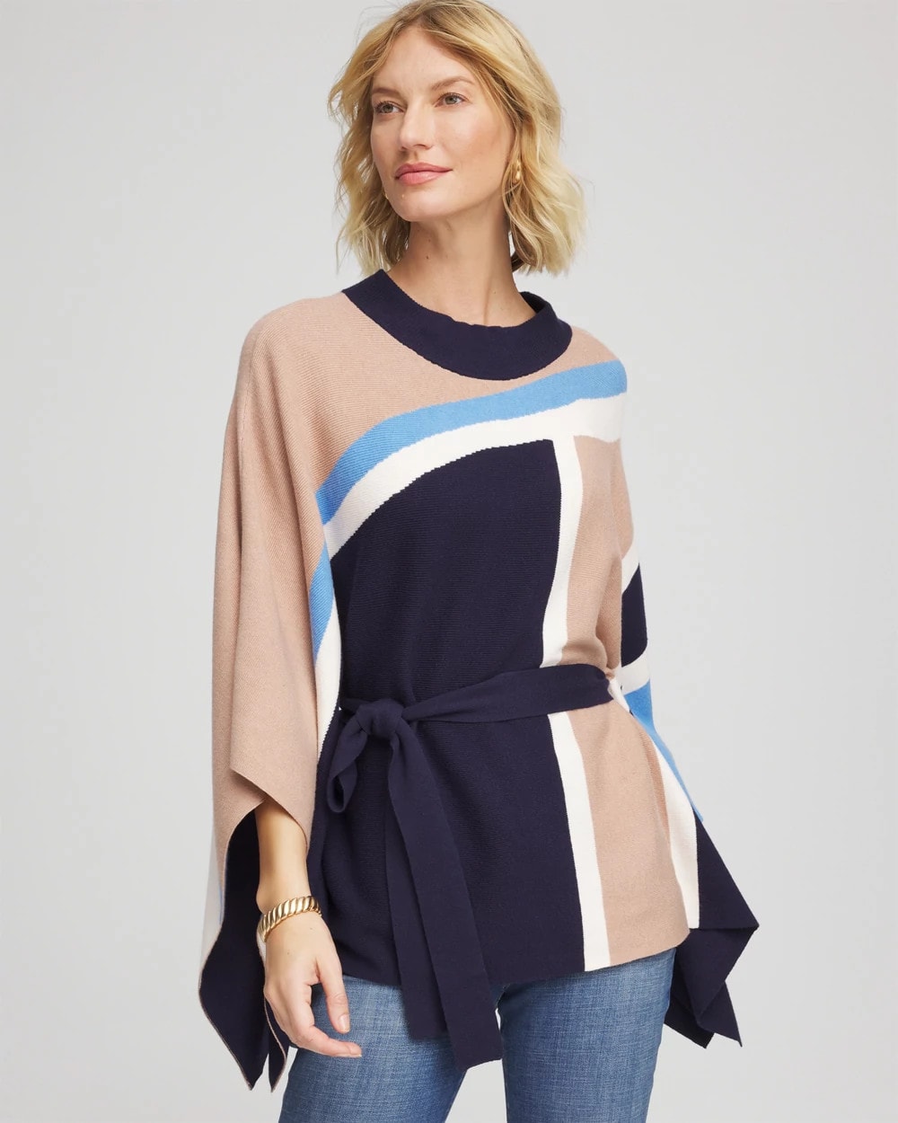 Chico's Women | Belted Colorblock Poncho PASSPORT BLUE