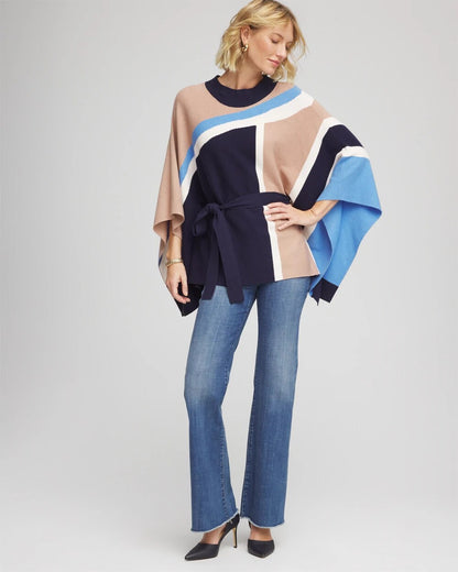 Chico's Women | Belted Colorblock Poncho PASSPORT BLUE