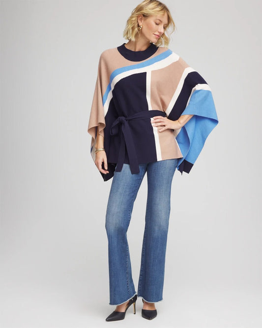 Chico's Women | Belted Colorblock Poncho PASSPORT BLUE