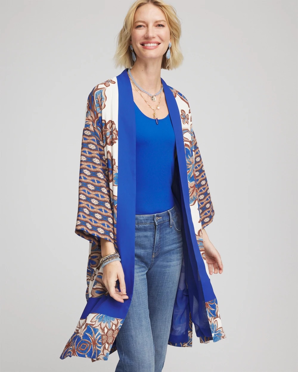 Chico's Women | Crepe Long Printed Kimono ENGLISH CREAM