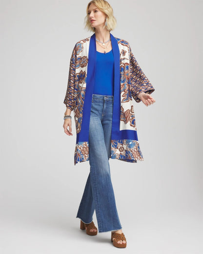 Chico's Women | Crepe Long Printed Kimono ENGLISH CREAM