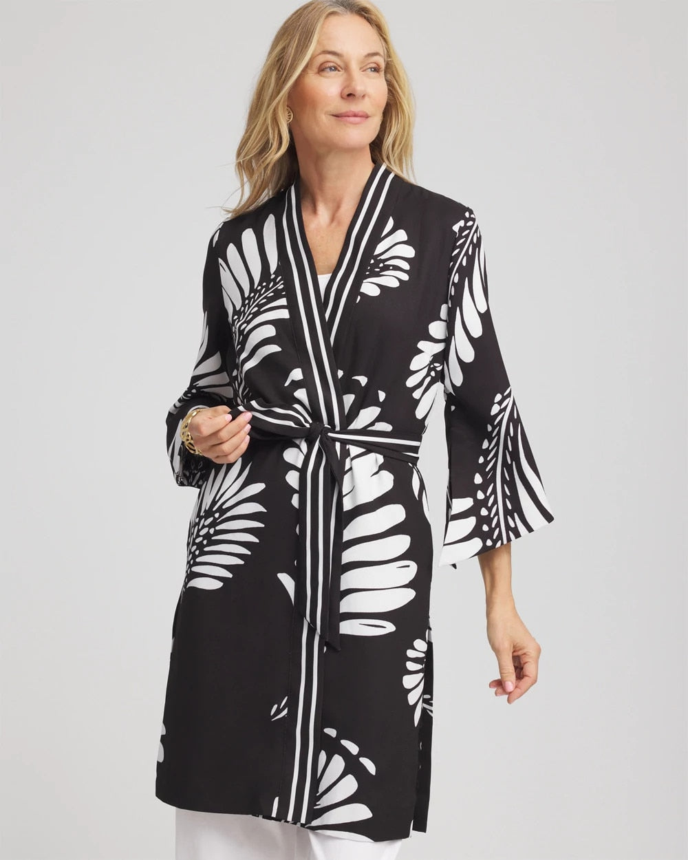 Chico's Women | Tie-Front Long Kimono BLACK