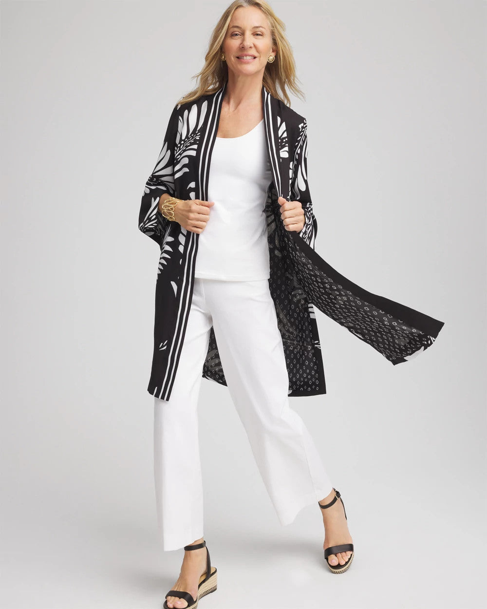 Chico's Women | Tie-Front Long Kimono BLACK