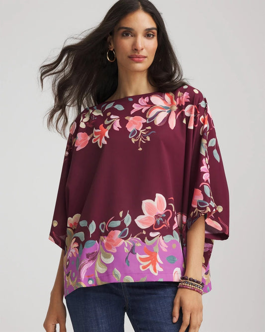 Chico's Women | Printed Boatneck Pullover Poncho DEEP CHIANTI
