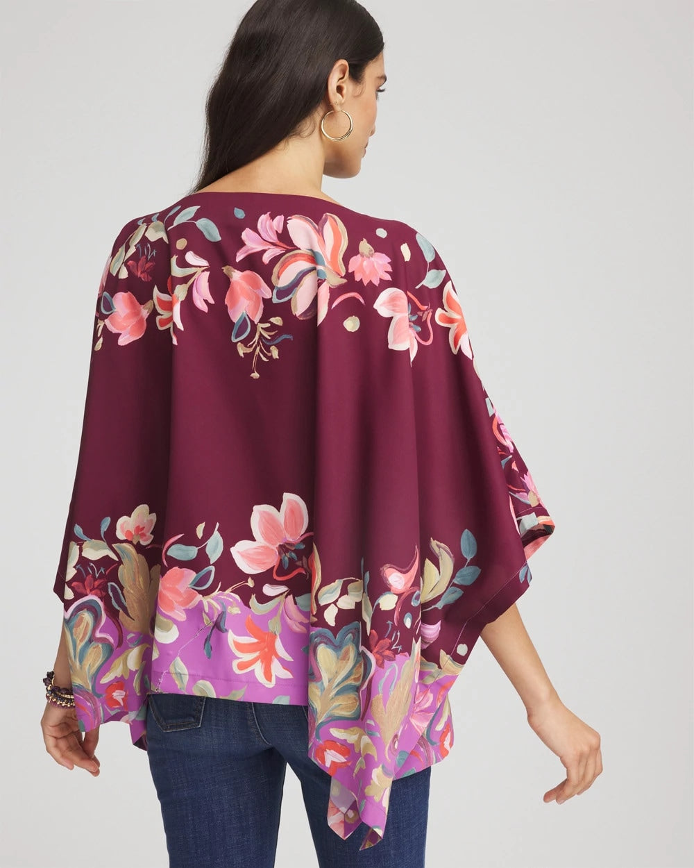 Chico's Women | Printed Boatneck Pullover Poncho DEEP CHIANTI