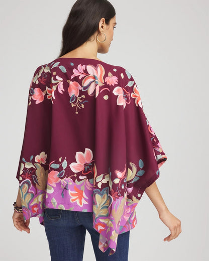 Chico's Women | Printed Boatneck Pullover Poncho DEEP CHIANTI