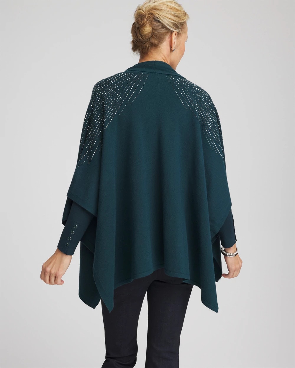 Chico's Women | Embellished Shawl Collar Ruana TEAL SHADOW