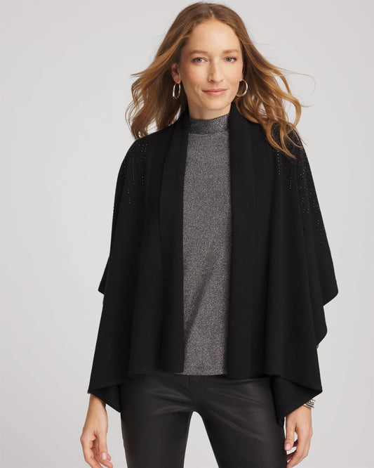 Chico's Women | Embellished Shawl Collar Ruana BLACK
