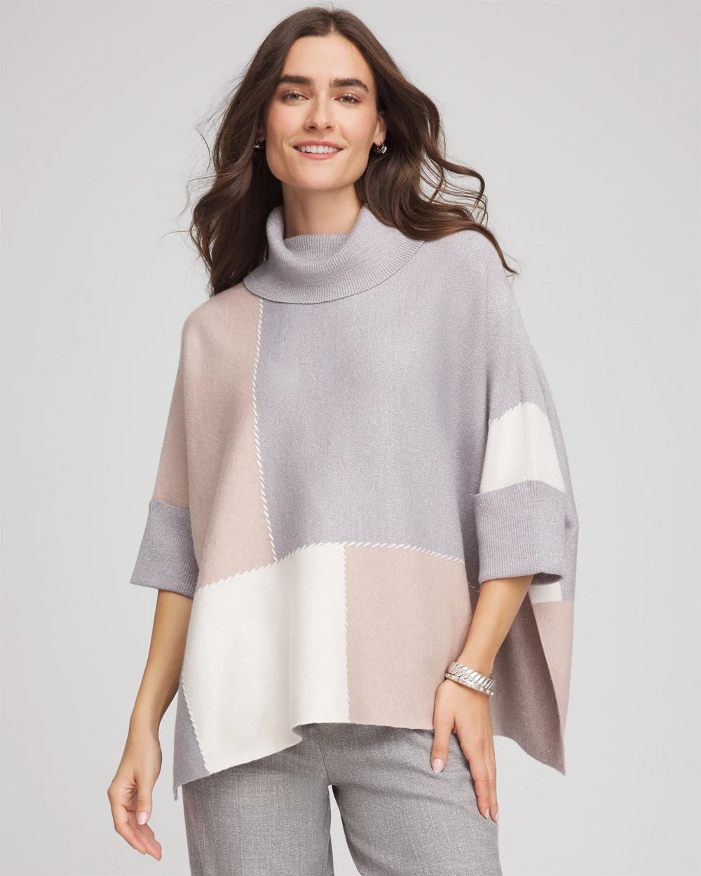 Chico's Women | Quilted Chic Cowlneck Poncho BIRCH