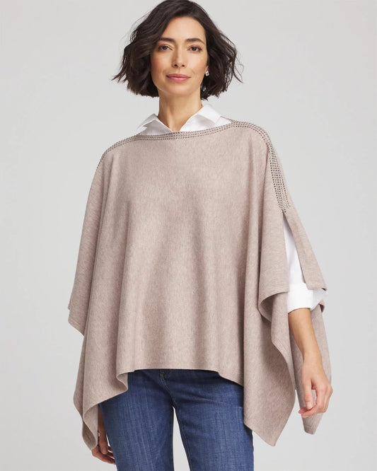 Chico's Women | Rhinestone Embellished Poncho LIGHT TAUPE HEATHER