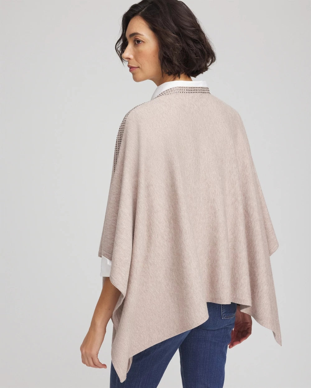 Chico's Women | Rhinestone Embellished Poncho LIGHT TAUPE HEATHER