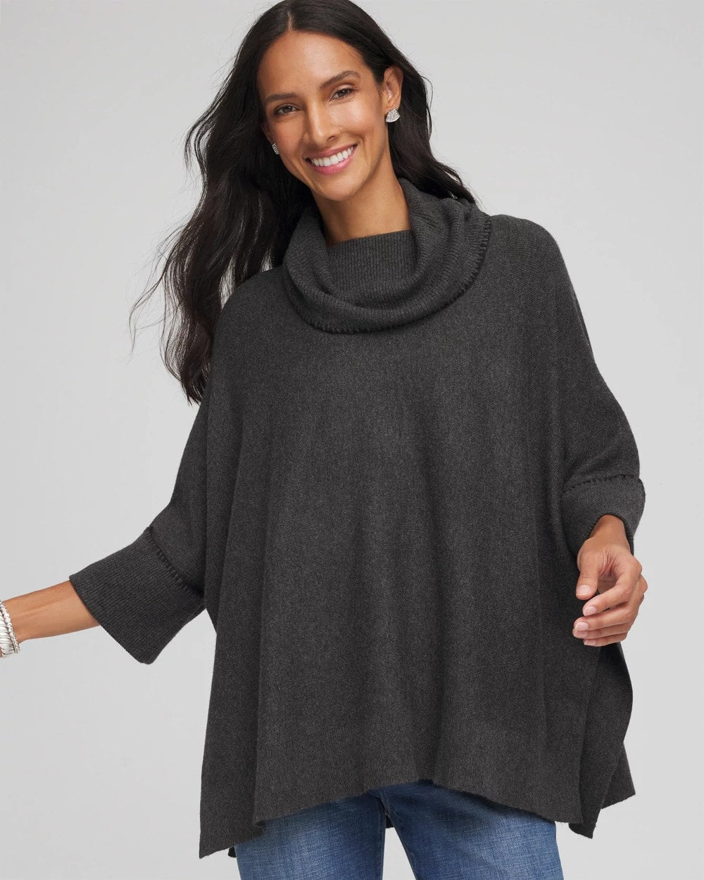 Chico's Women | Cowlneck Poncho GRAPHITE HEATHER GRAY