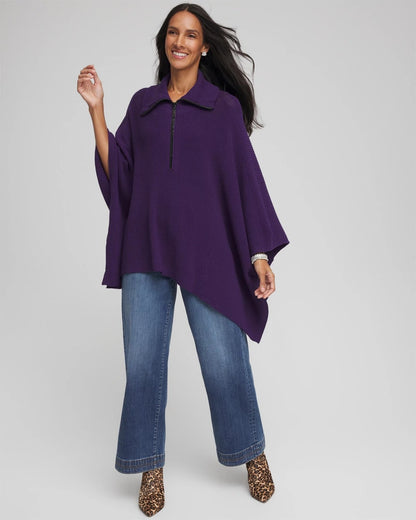 Chico's Women | Rhinestone Zip-Collar Sweater Poncho PURPLE ELIXIR