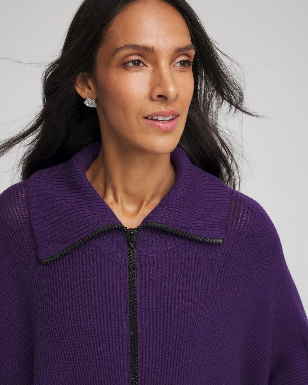 Chico's Women | Rhinestone Zip-Collar Sweater Poncho PURPLE ELIXIR
