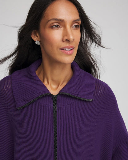 Chico's Women | Rhinestone Zip-Collar Sweater Poncho PURPLE ELIXIR