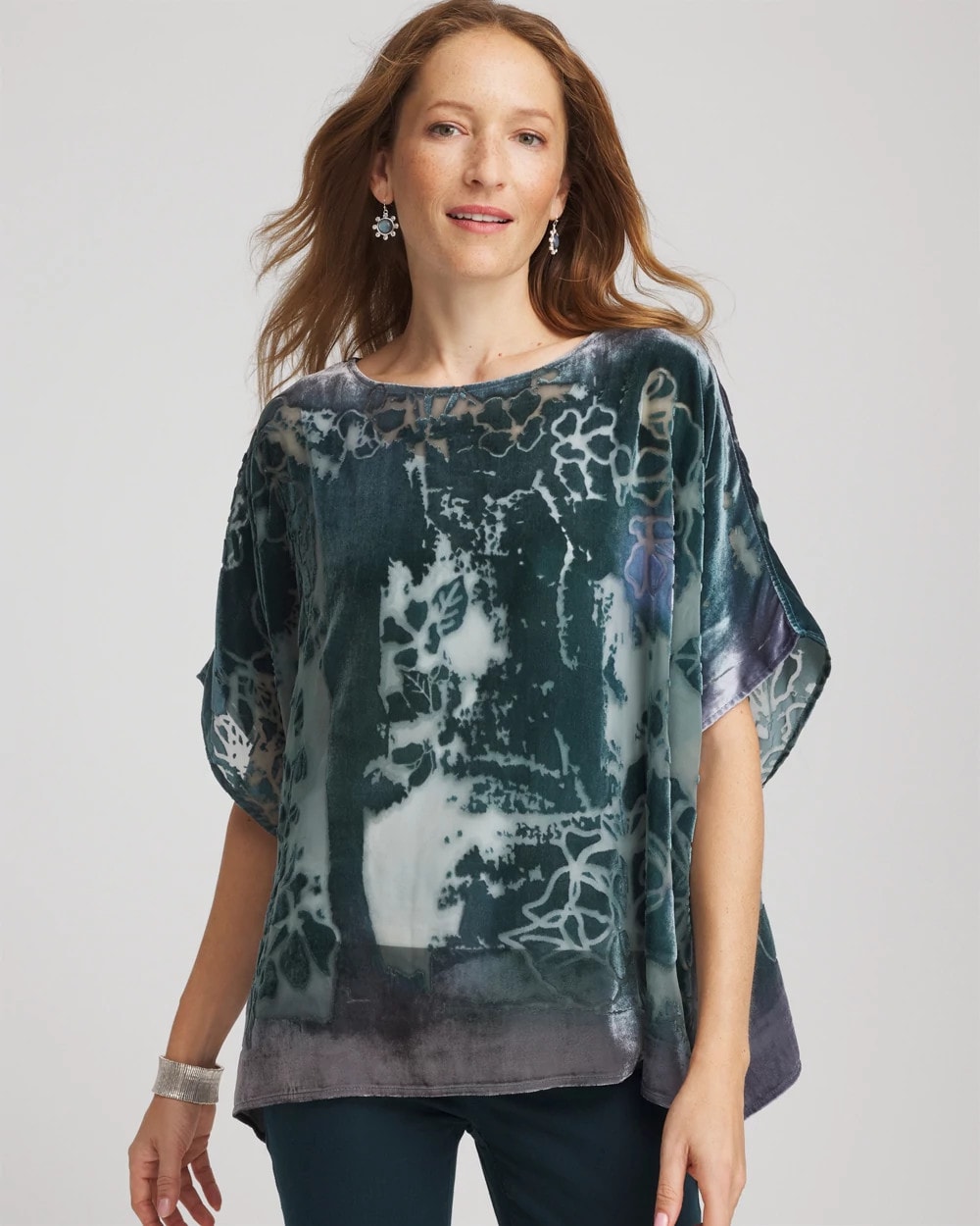 Chico's Women | Velvet Burnout Passion Poncho STRIKING TEAL