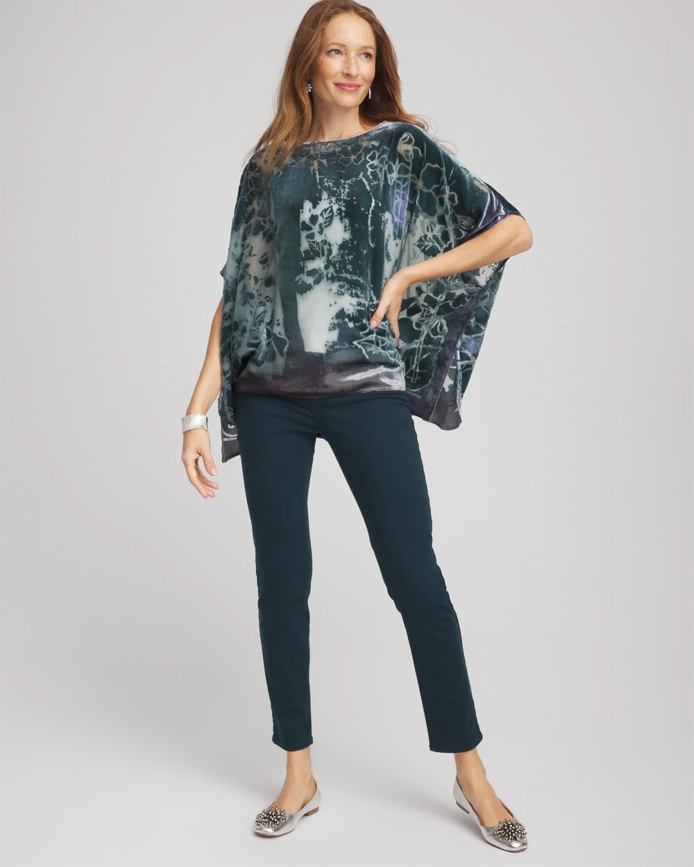 Chico's Women | Velvet Burnout Passion Poncho STRIKING TEAL