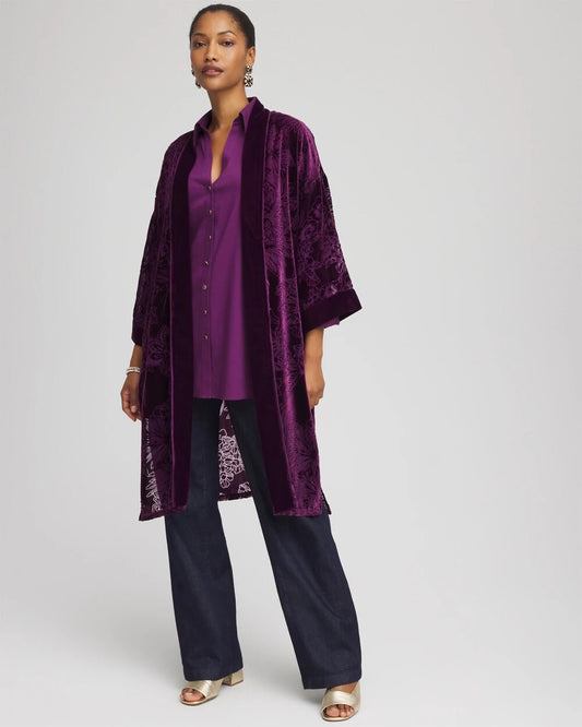 Chico's Women | Floral Burnout Kimono PURPLE ROYALE