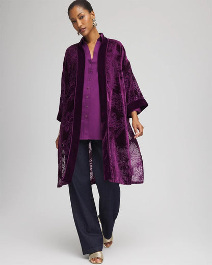 Chico's Women | Floral Burnout Kimono PURPLE ROYALE