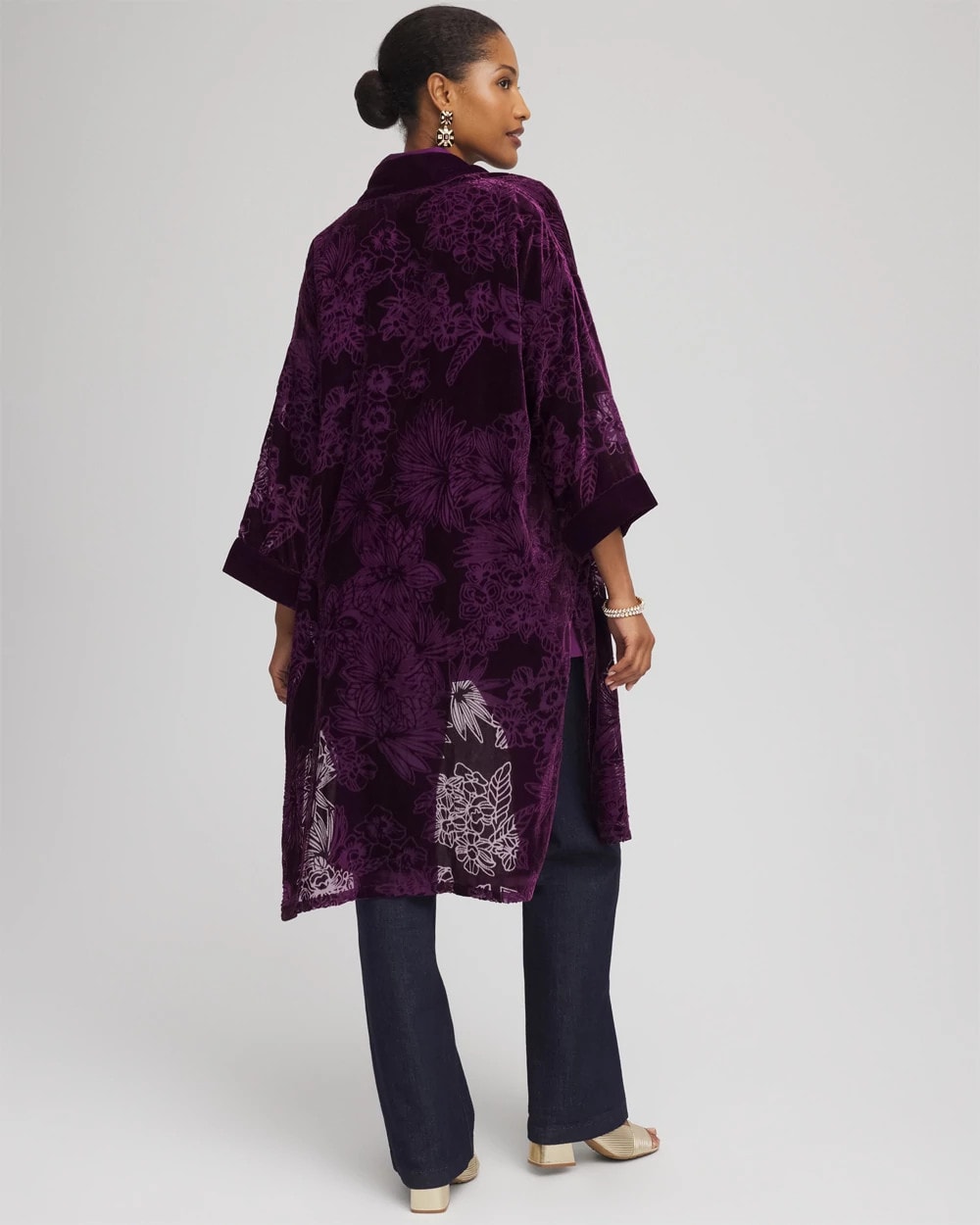 Chico's Women | Floral Burnout Kimono PURPLE ROYALE