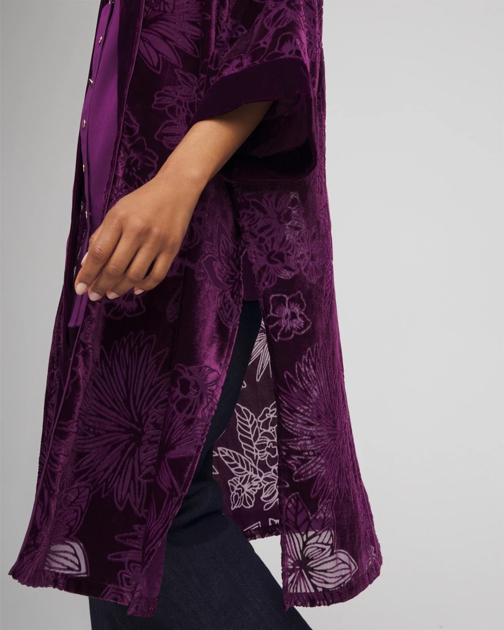 Chico's Women | Floral Burnout Kimono PURPLE ROYALE