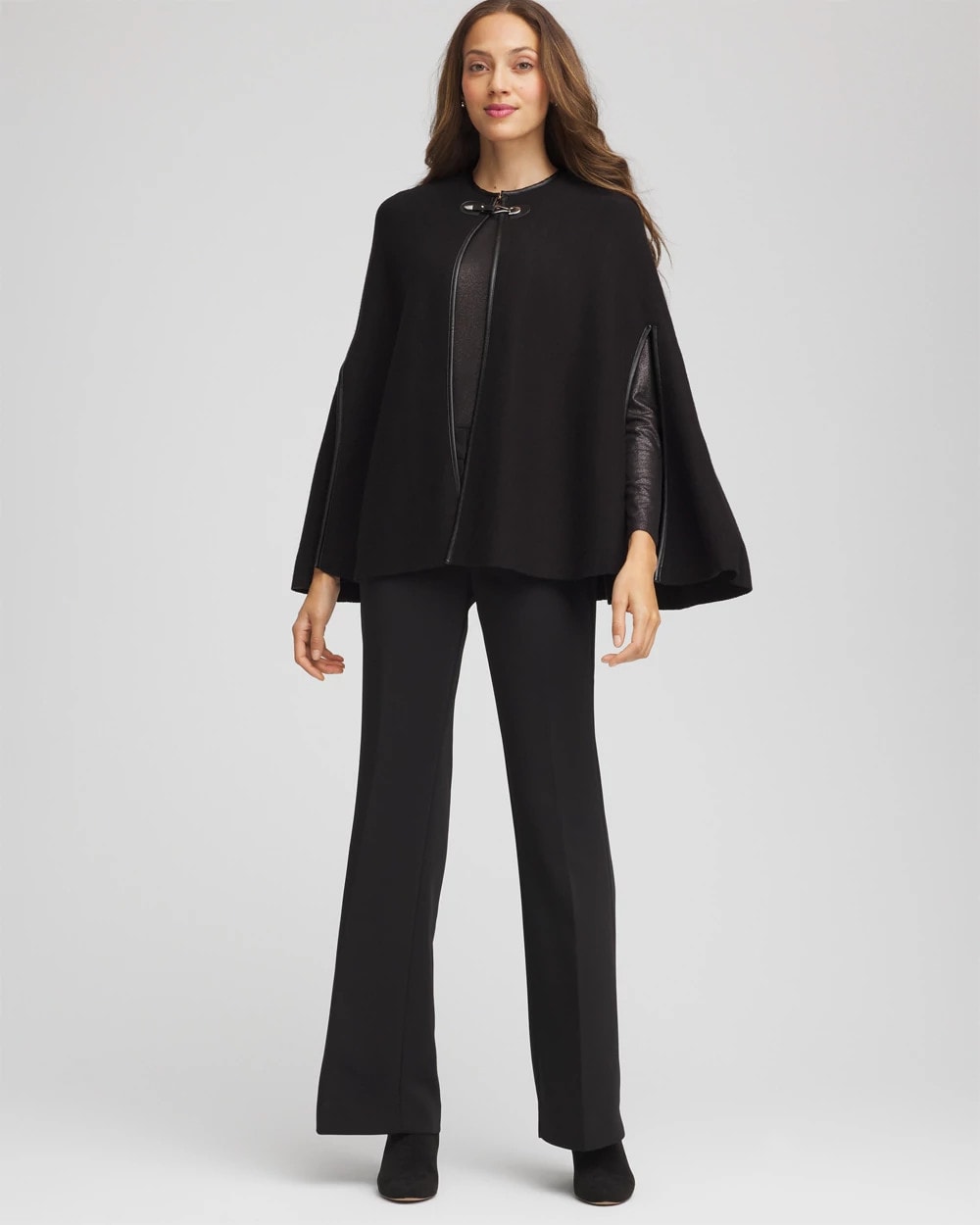 Chico's Women | Faux Leather Trim Cape BLACK