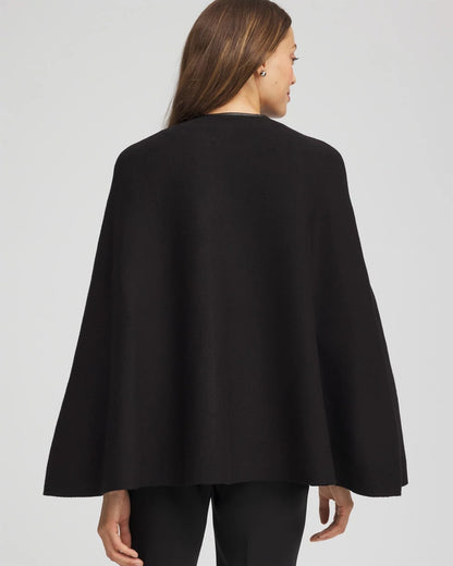 Chico's Women | Faux Leather Trim Cape BLACK