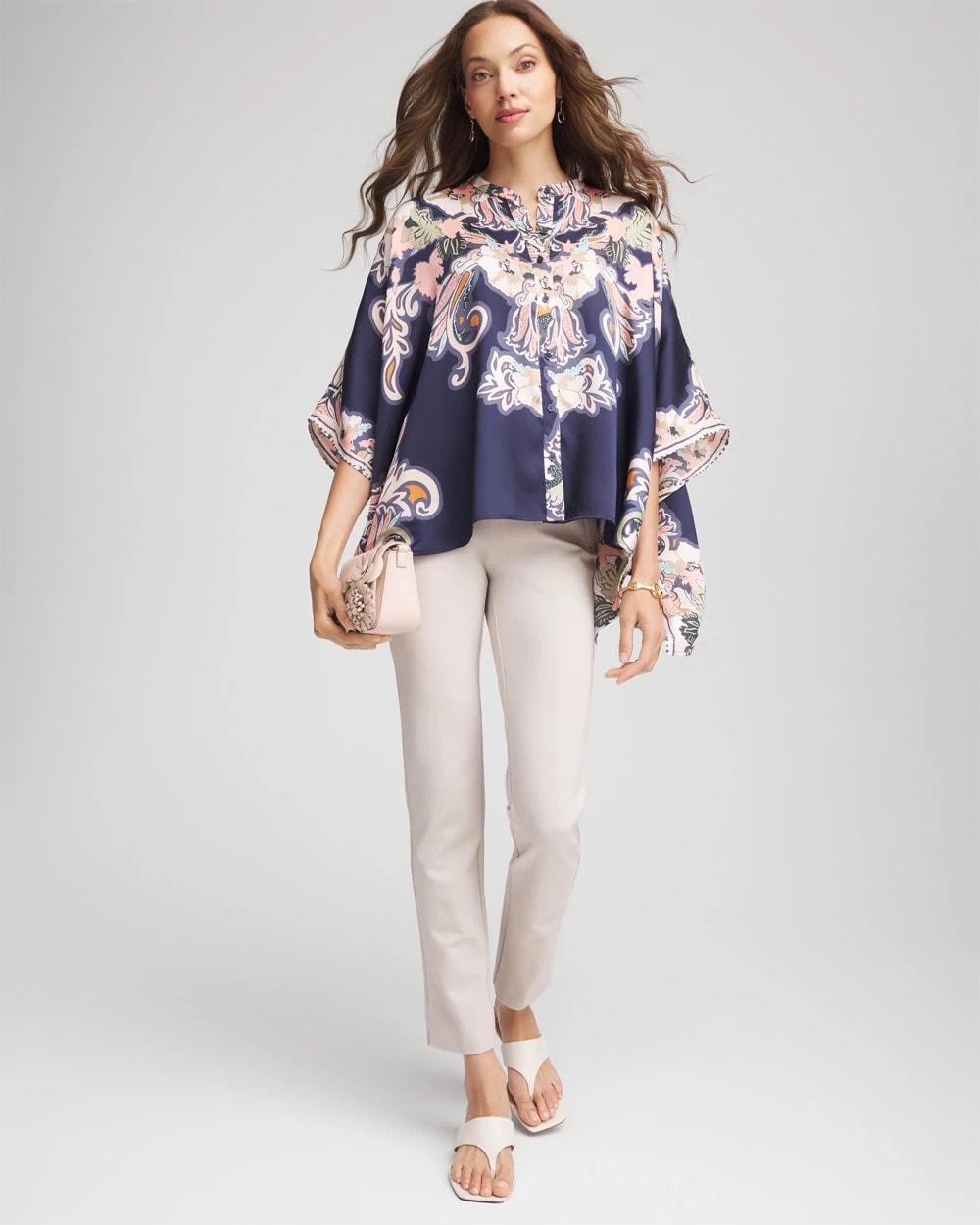 Chico's Women | Collarless Floral-Paisley Poncho PASSPORT BLUE