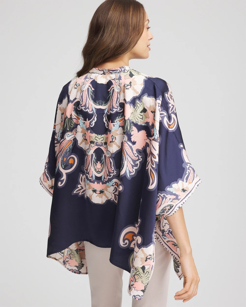 Chico's Women | Collarless Floral-Paisley Poncho PASSPORT BLUE