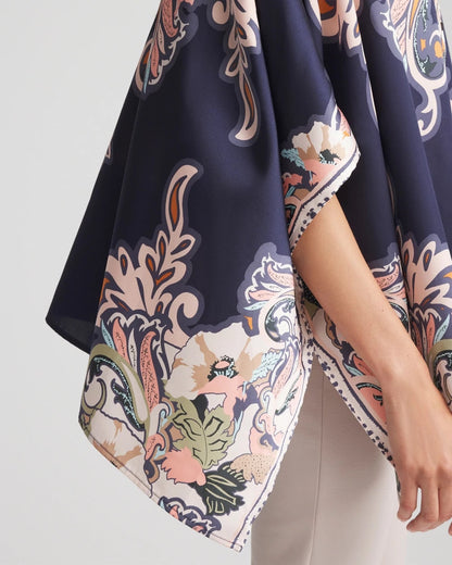 Chico's Women | Collarless Floral-Paisley Poncho PASSPORT BLUE