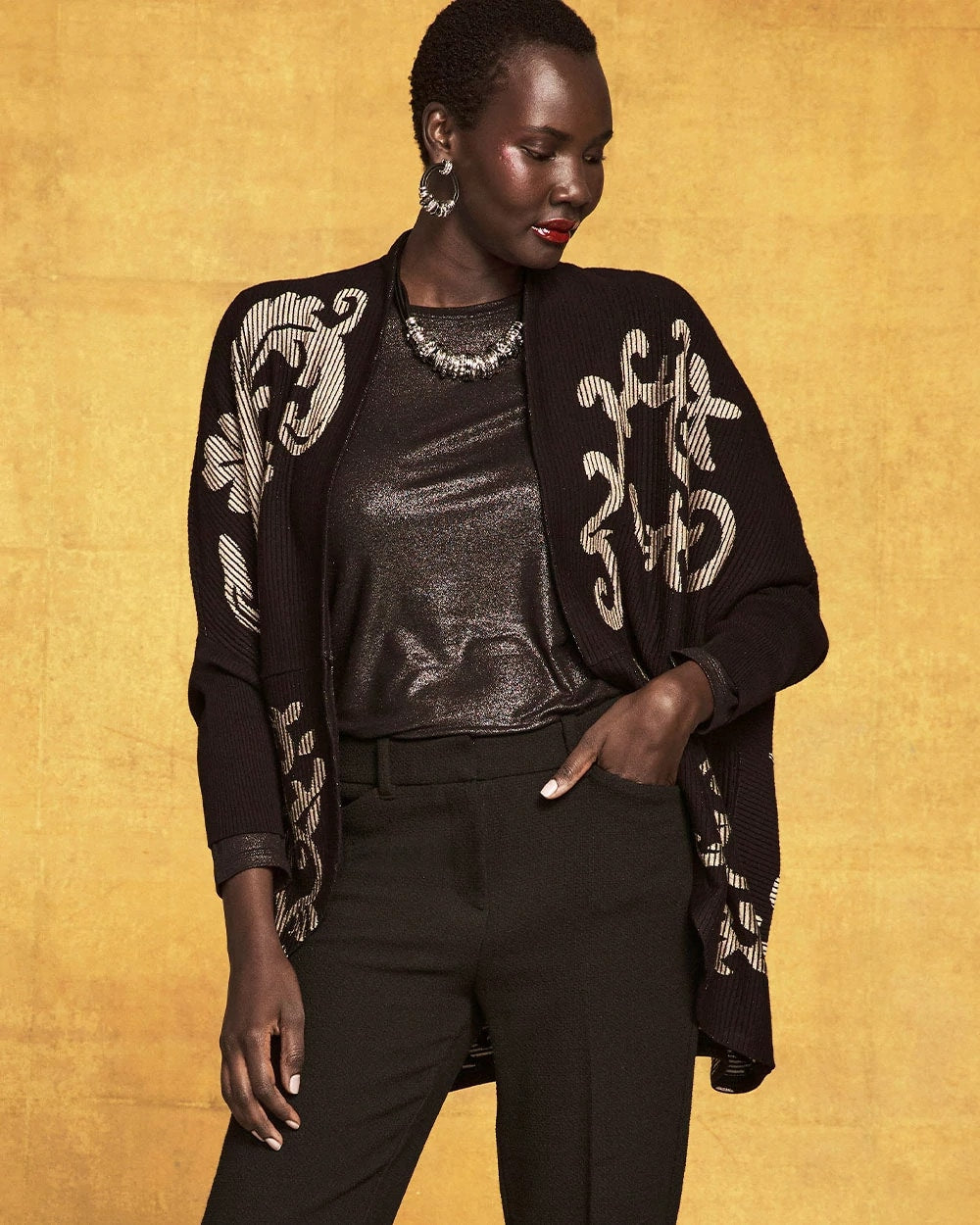 Chico's Women | Ottoman Jacquard Cocoon Cardigan BLACK