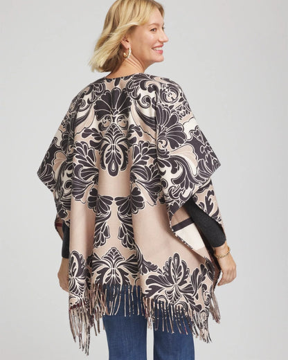 Chico's Women | Reversible Printed Fringe Ruana CHAMPAGNE FIZZ